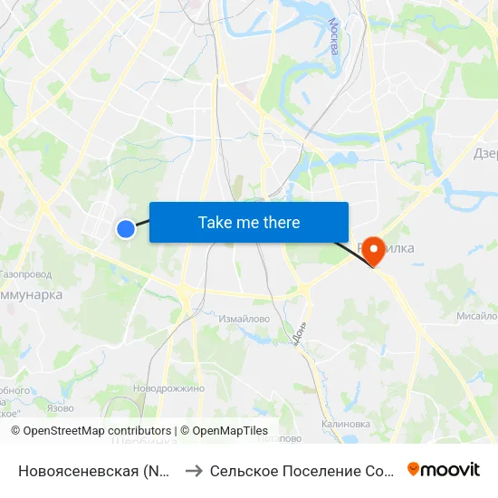 Новоясеневская (Novoyasenevskaya) to Сельское Поселение Совхоз Имени Ленина map