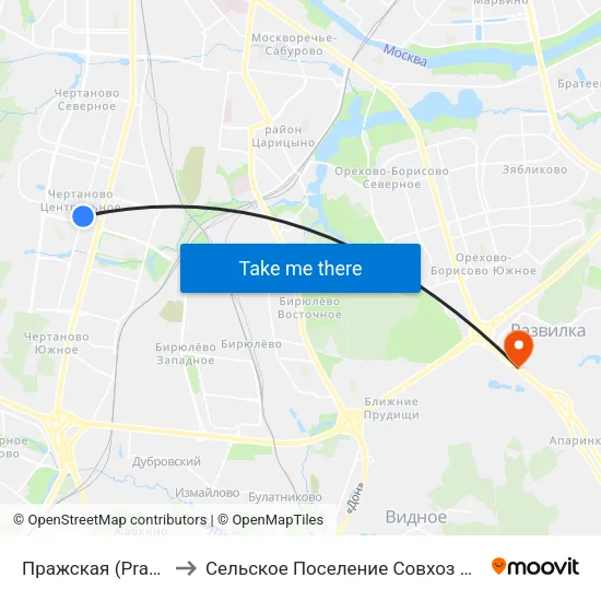 Пражская (Prazhskaya) to Сельское Поселение Совхоз Имени Ленина map