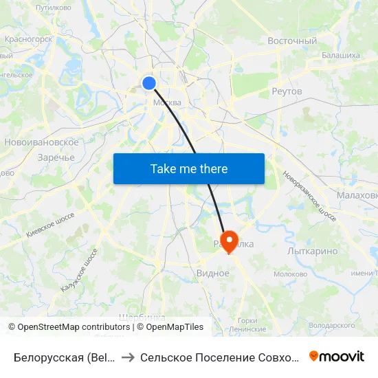 Белорусская (Belorusskaya) to Сельское Поселение Совхоз Имени Ленина map
