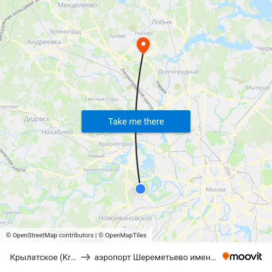 Крылатское (Krylatskoe) to аэропорт Шереметьево имени А.С. Пушкина map