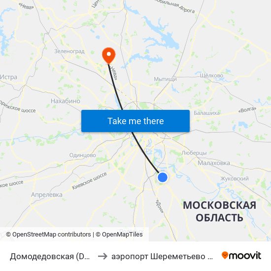 Домодедовская (Domodedovskaya) to аэропорт Шереметьево имени А.С. Пушкина map