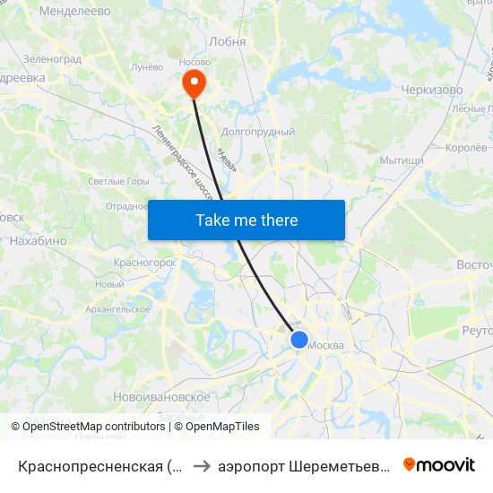 Краснопресненская (Krasnopresnenskaya) to аэропорт Шереметьево имени А.С. Пушкина map