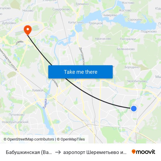Бабушкинская (Babushkinskaya) to аэропорт Шереметьево имени А.С. Пушкина map