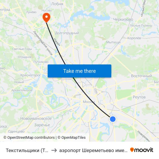 Текстильщики (Tekstilschiki) to аэропорт Шереметьево имени А.С. Пушкина map