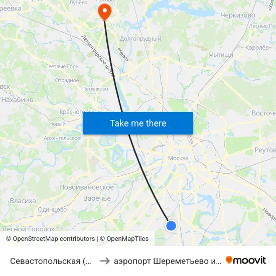 Севастопольская (Sevastopolskaya) to аэропорт Шереметьево имени А.С. Пушкина map