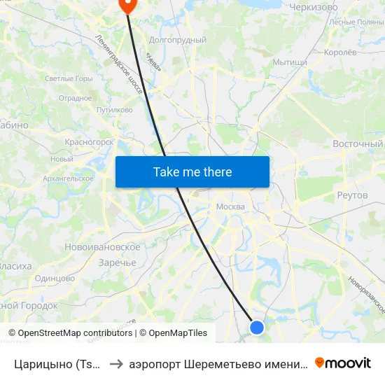 Царицыно (Tsaritsyno) to аэропорт Шереметьево имени А.С. Пушкина map