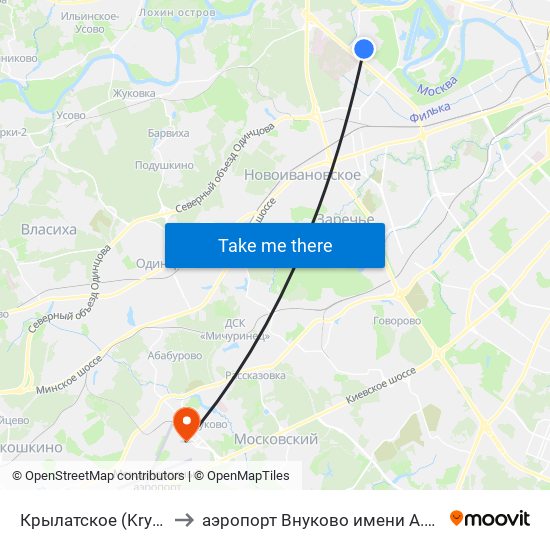 Крылатское (Krylatskoe) to аэропорт Внуково имени А.Н. Туполева map