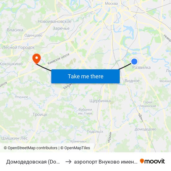 Домодедовская (Domodedovskaya) to аэропорт Внуково имени А.Н. Туполева map