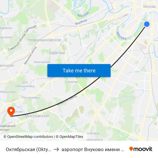 Октябрьская (Oktyabrskaya) to аэропорт Внуково имени А.Н. Туполева map