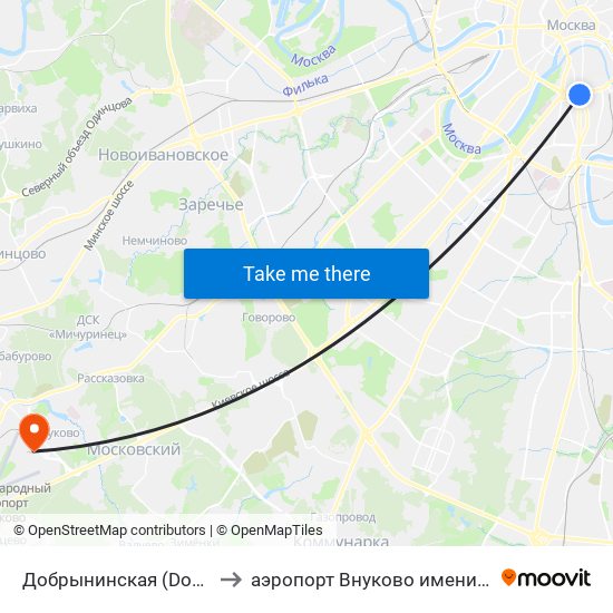 Добрынинская (Dobryninskaya) to аэропорт Внуково имени А.Н. Туполева map