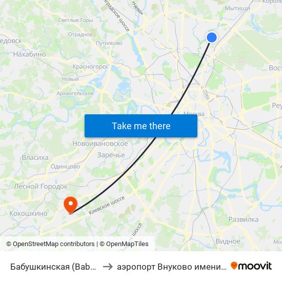 Бабушкинская (Babushkinskaya) to аэропорт Внуково имени А.Н. Туполева map