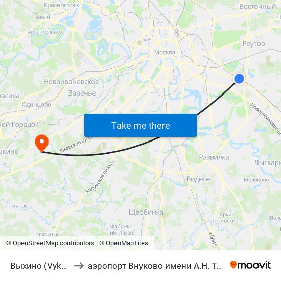 Выхино (Vykhino) to аэропорт Внуково имени А.Н. Туполева map