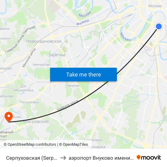 Серпуховская (Serpukhovskaya) to аэропорт Внуково имени А.Н. Туполева map