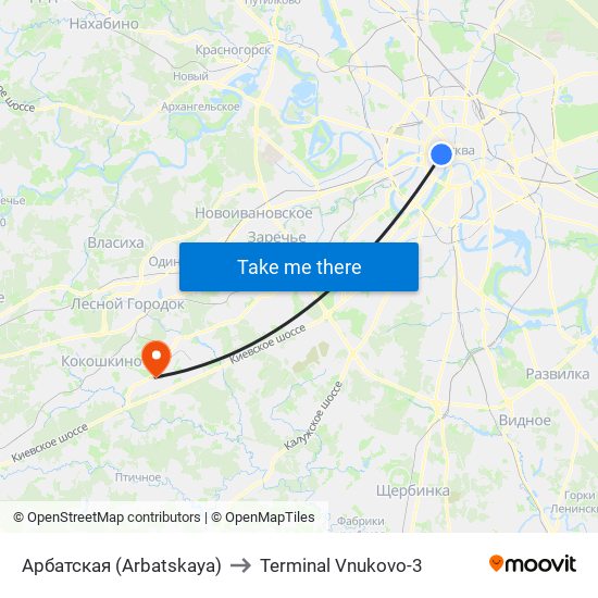 Арбатская (Arbatskaya) to Terminal Vnukovo-3 map