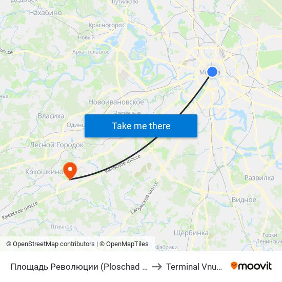 Площадь Революции (Ploschad Revolyutsii) to Terminal Vnukovo-3 map