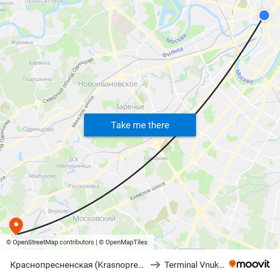 Краснопресненская (Krasnopresnenskaya) to Terminal Vnukovo-3 map