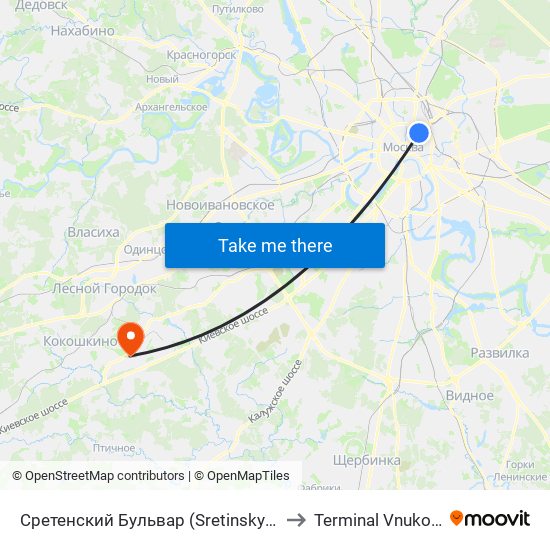 Сретенский Бульвар (Sretinsky Bulvar) to Terminal Vnukovo-3 map