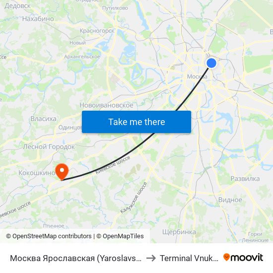 Москва Ярославская (Yaroslavsky Station) to Terminal Vnukovo-3 map