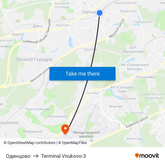 Одинцово to Terminal Vnukovo-3 map