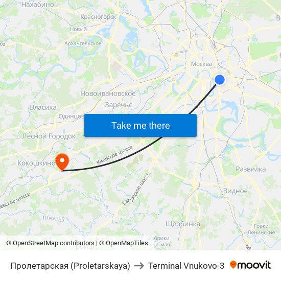 Пролетарская (Proletarskaya) to Terminal Vnukovo-3 map