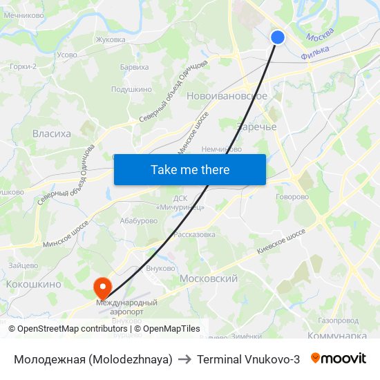 Молодежная (Molodezhnaya) to Terminal Vnukovo-3 map