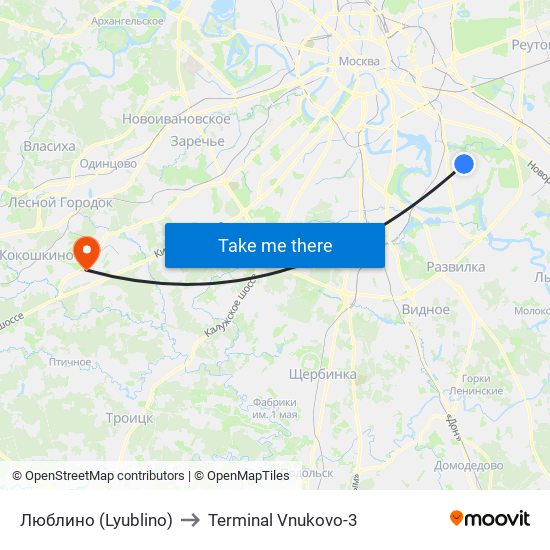 Люблино (Lyublino) to Terminal Vnukovo-3 map