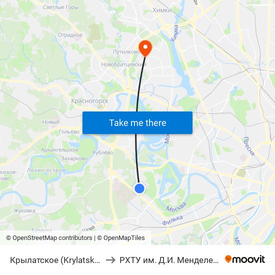 Крылатское (Krylatskoe) to РХТУ им. Д.И. Менделеева map