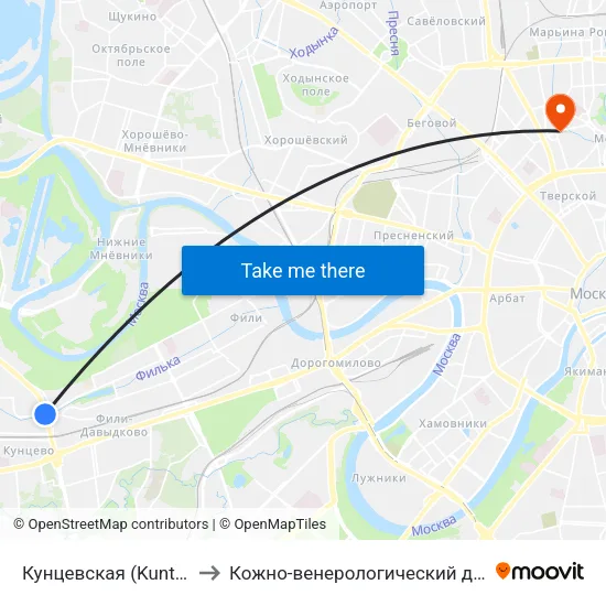 Кунцевская (Kuntsevskaya) to Кожно-венерологический диспансер №3 map