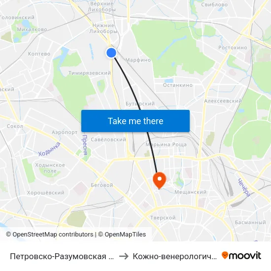 Петровско-Разумовская (Petrovsko-Razumovskaya) to Кожно-венерологический диспансер №3 map