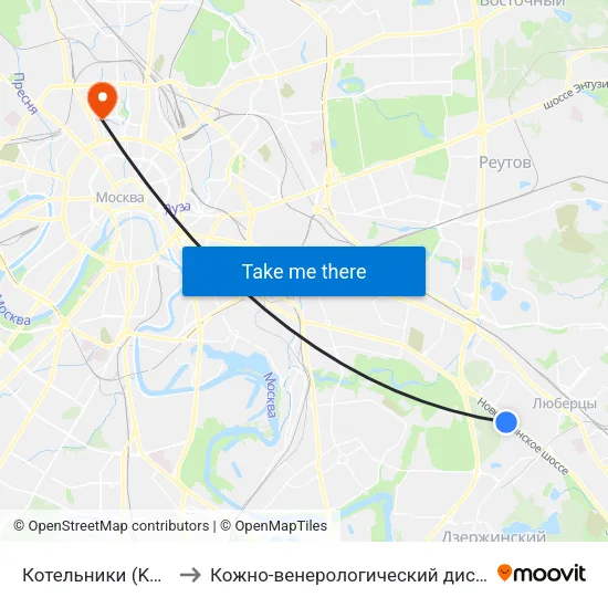 Котельники (Kotelniki) to Кожно-венерологический диспансер №3 map