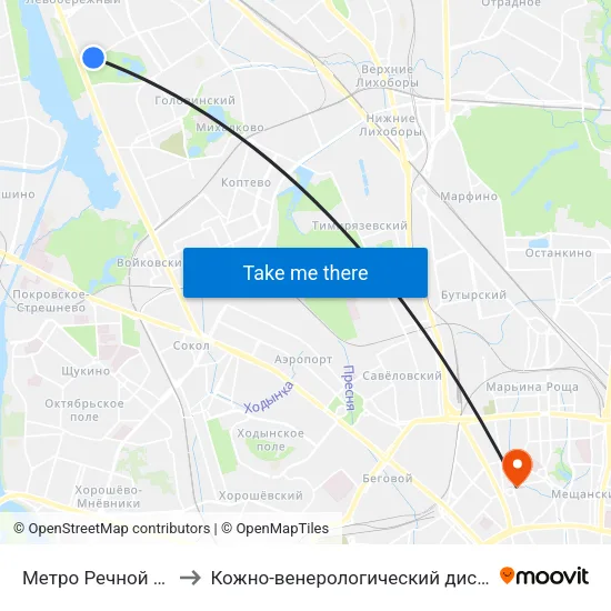 Метро Речной вокзал to Кожно-венерологический диспансер №3 map