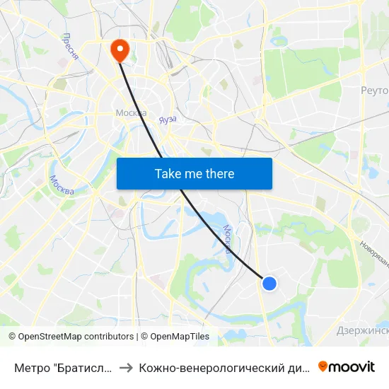 Метро "Братиславская" to Кожно-венерологический диспансер №3 map