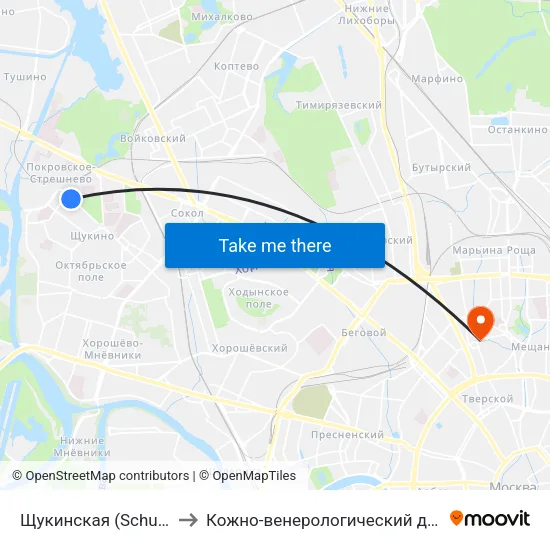 Щукинская (Schukinskaya) to Кожно-венерологический диспансер №3 map