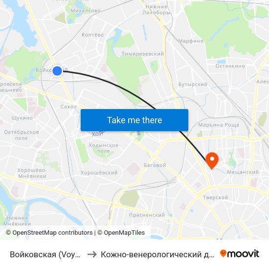 Войковская (Voykovskaya) to Кожно-венерологический диспансер №3 map