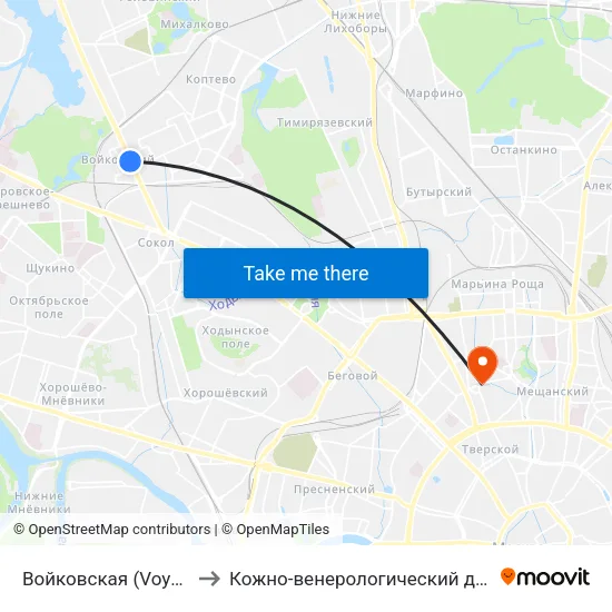 Войковская (Voykovskaya) to Кожно-венерологический диспансер №3 map
