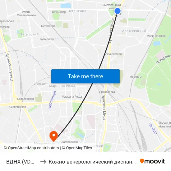 ВДНХ (VDNKh) to Кожно-венерологический диспансер №3 map