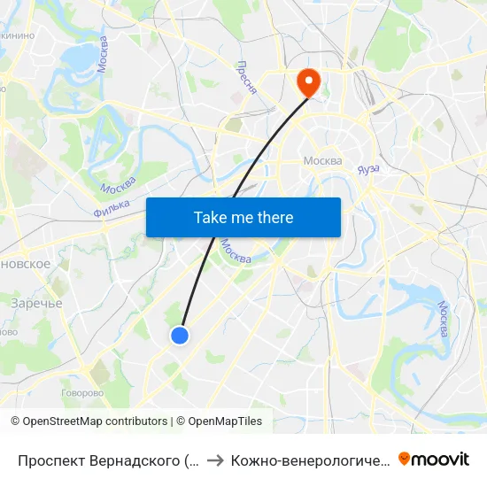Проспект Вернадского (Prospekt Vernadskogo) to Кожно-венерологический диспансер №3 map