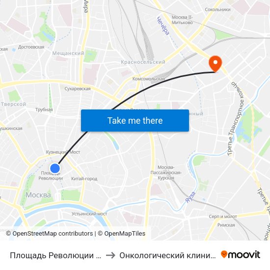 Площадь Революции (Ploschad Revolyutsii) to Онкологический клинический диспансер №1 map