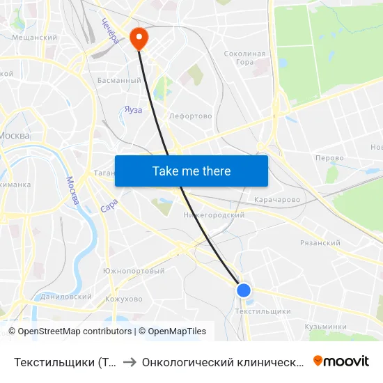 Текстильщики (Tekstilschiki) to Онкологический клинический диспансер №1 map