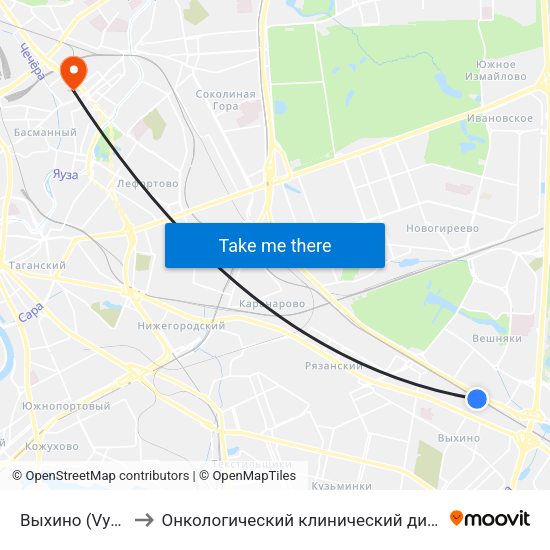 Выхино (Vykhino) to Онкологический клинический диспансер №1 map