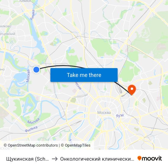 Щукинская (Schukinskaya) to Онкологический клинический диспансер №1 map