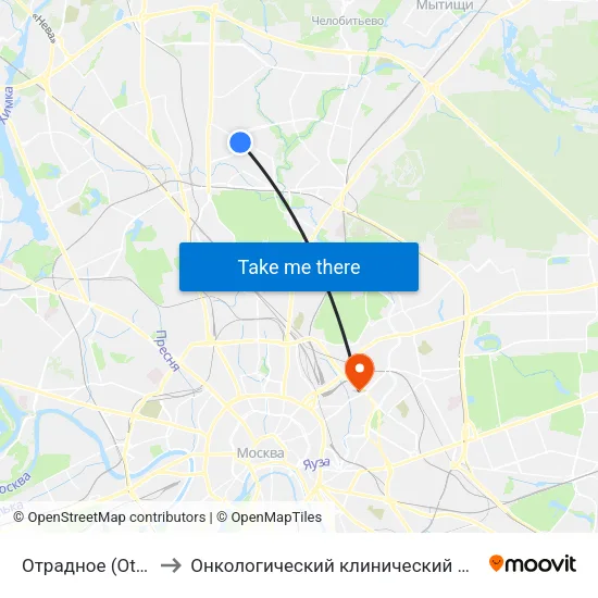 Отрадное (Otradnoe) to Онкологический клинический диспансер №1 map