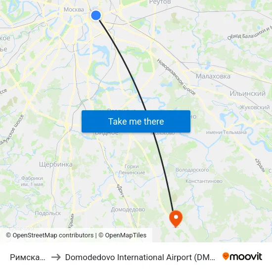 Римская (Rimskaya) to Domodedovo International Airport (DME) (Международный аэропорт Домодедово) map