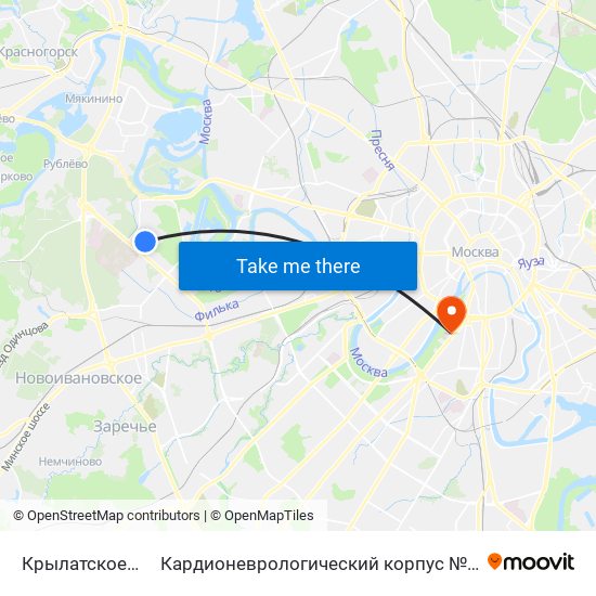 Крылатское (Krylatskoe) to Кардионеврологический корпус № 8 ГКБ № 1 им. Н.И.Пирогова map