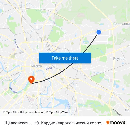 Щелковская (Schelkovskaya) to Кардионеврологический корпус № 8 ГКБ № 1 им. Н.И.Пирогова map