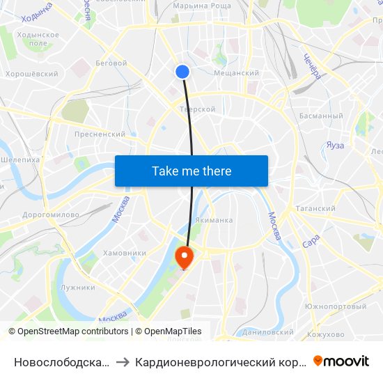 Новослободская (Novoslobodskaya) to Кардионеврологический корпус № 8 ГКБ № 1 им. Н.И.Пирогова map