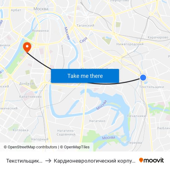 Текстильщики (Tekstilschiki) to Кардионеврологический корпус № 8 ГКБ № 1 им. Н.И.Пирогова map
