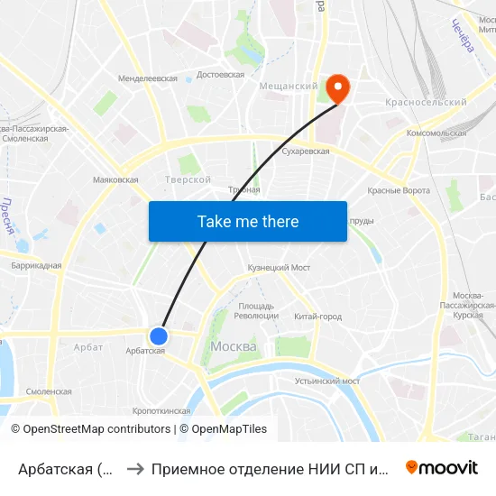 Арбатская (Arbatskaya) to Приемное отделение НИИ СП им. Н. В. Склифосовского map