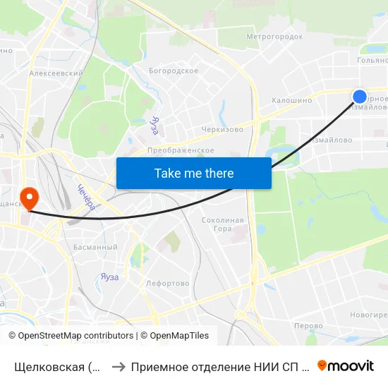 Щелковская (Schelkovskaya) to Приемное отделение НИИ СП им. Н. В. Склифосовского map
