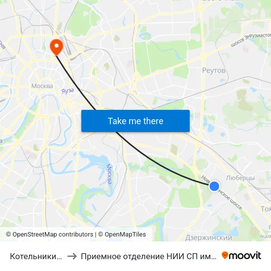 Котельники (Kotelniki) to Приемное отделение НИИ СП им. Н. В. Склифосовского map